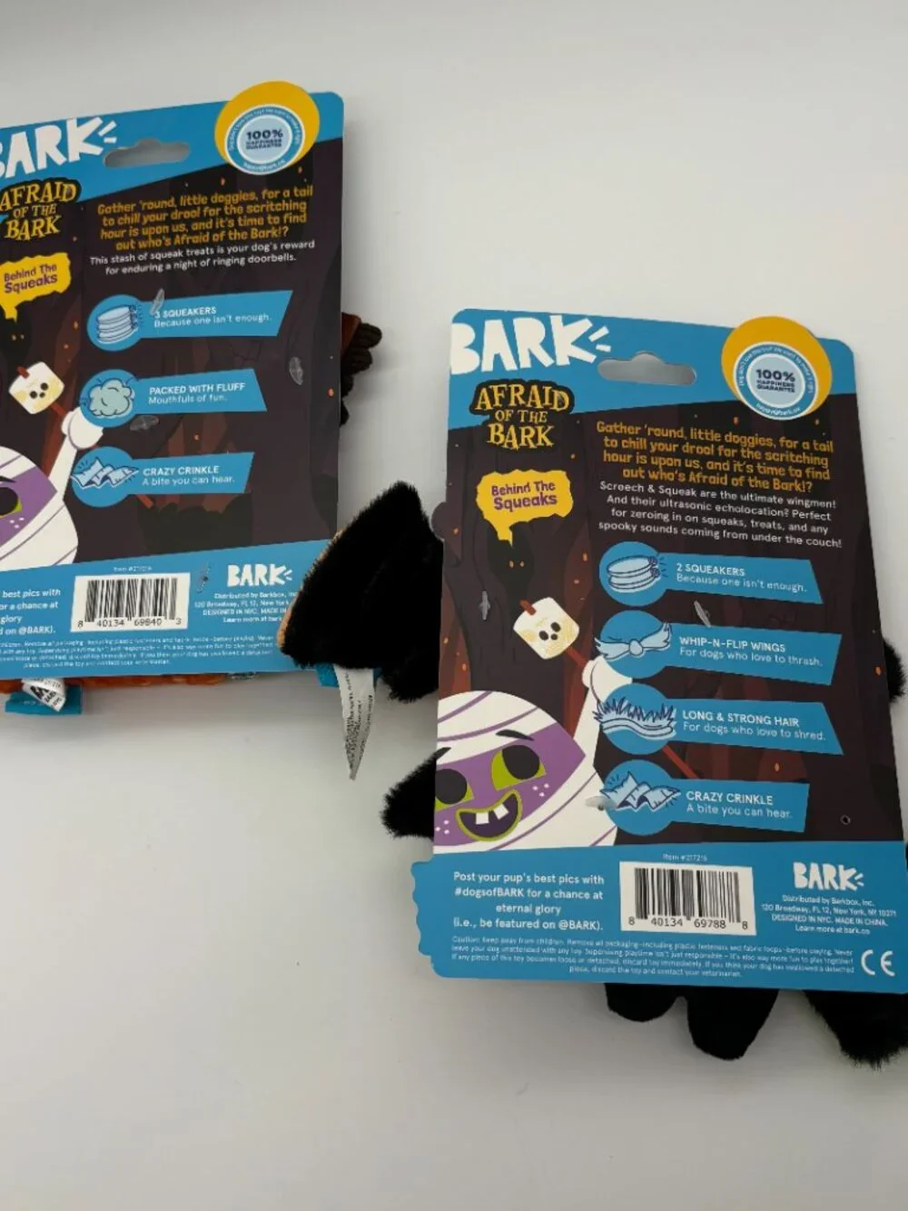BARK Afraid of the Bark Halloween Candy & Bats Plush Dog Toys (x2), XS-S Sizes